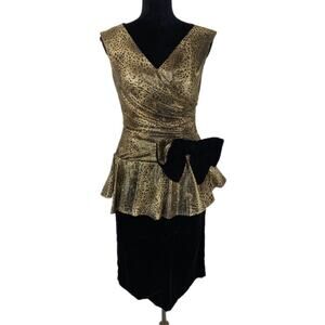 Vintage Union Made in USA Velvet and Gold Animal Dress - Women's 7/8